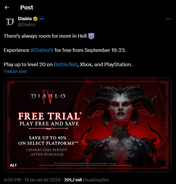 O Diablo 4 está totalmente gratuito para jogar!