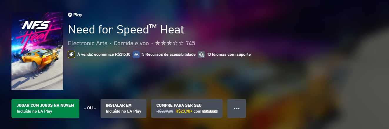 O Need for Speed Heat está saindo com um grande desconto na loja do Xbox!