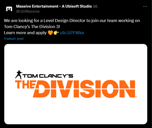 A Ubisoft está contratando para o desenvolvimento do The Division 3!