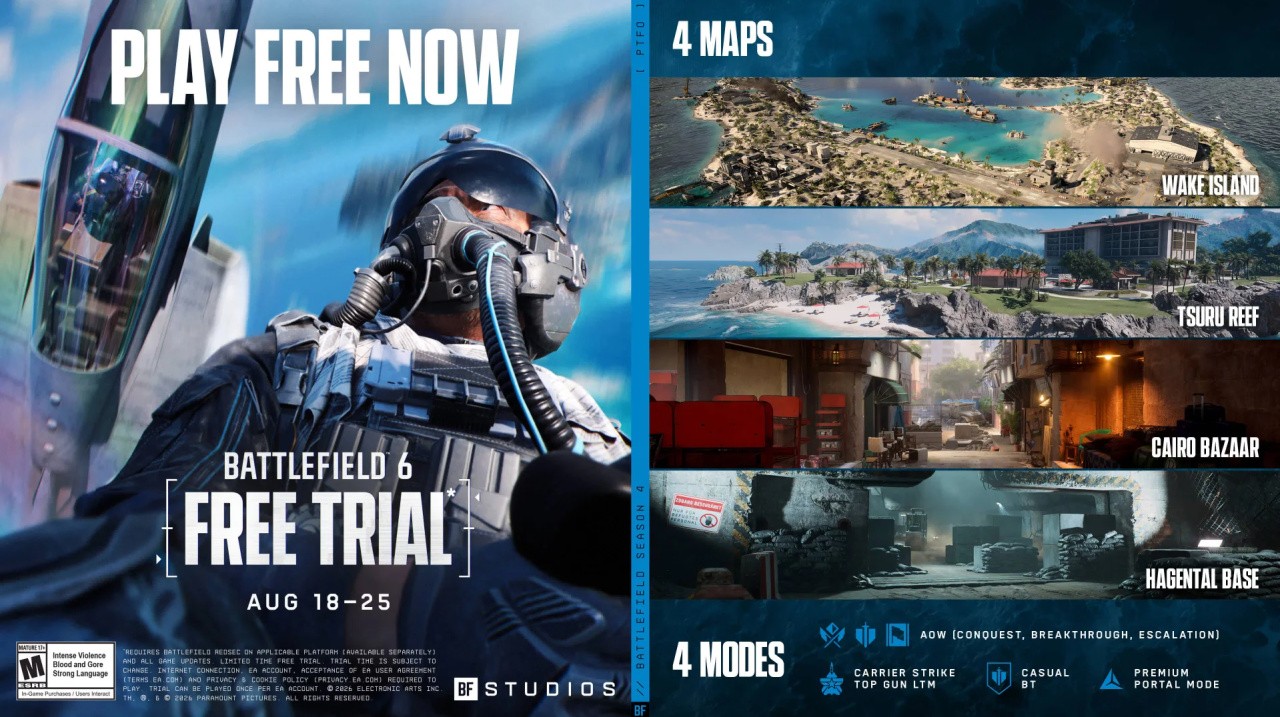 A EA confirmou que o Battlefield 6 está gratuito por tempo limitado, começando hoje (18) até a terça-feira da próxima semana (25).